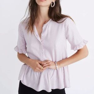 Madewell Studio Ruffle Hem Top Lavender Stripe S